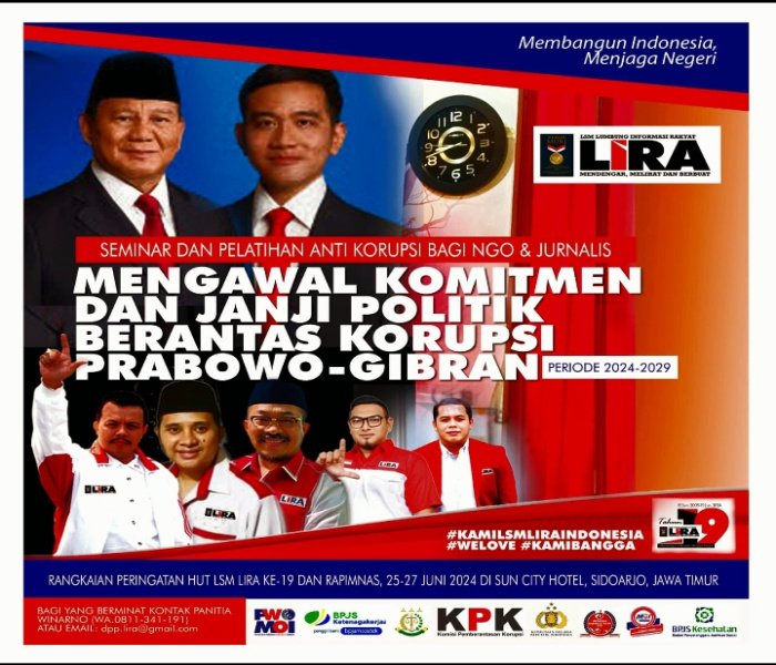 Salah satu tema yang diangkat dalam forum perayaan HUT ke-19 LSM LIRA, "Mengawal Komitmen dan Janji Politik Berantas Korupsi Prabowo-Gibran". Demi tegaknya supremasi hukum seiring semakin banyaknya korupsi di Indonesia yang harus diungkapkan.