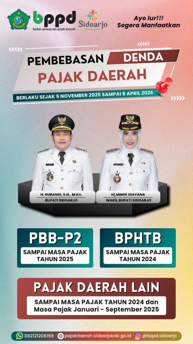 Pemkab Sidoarjo gratiskan denda pajak daerah bagi masyarakat yang terlambat membayar kewajiban pajaknya.